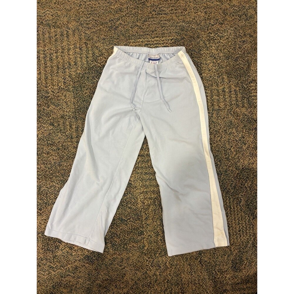Y2K Reebok Women's Capri Track Pants Baby Blue White Side Stripe Cotton Sz M